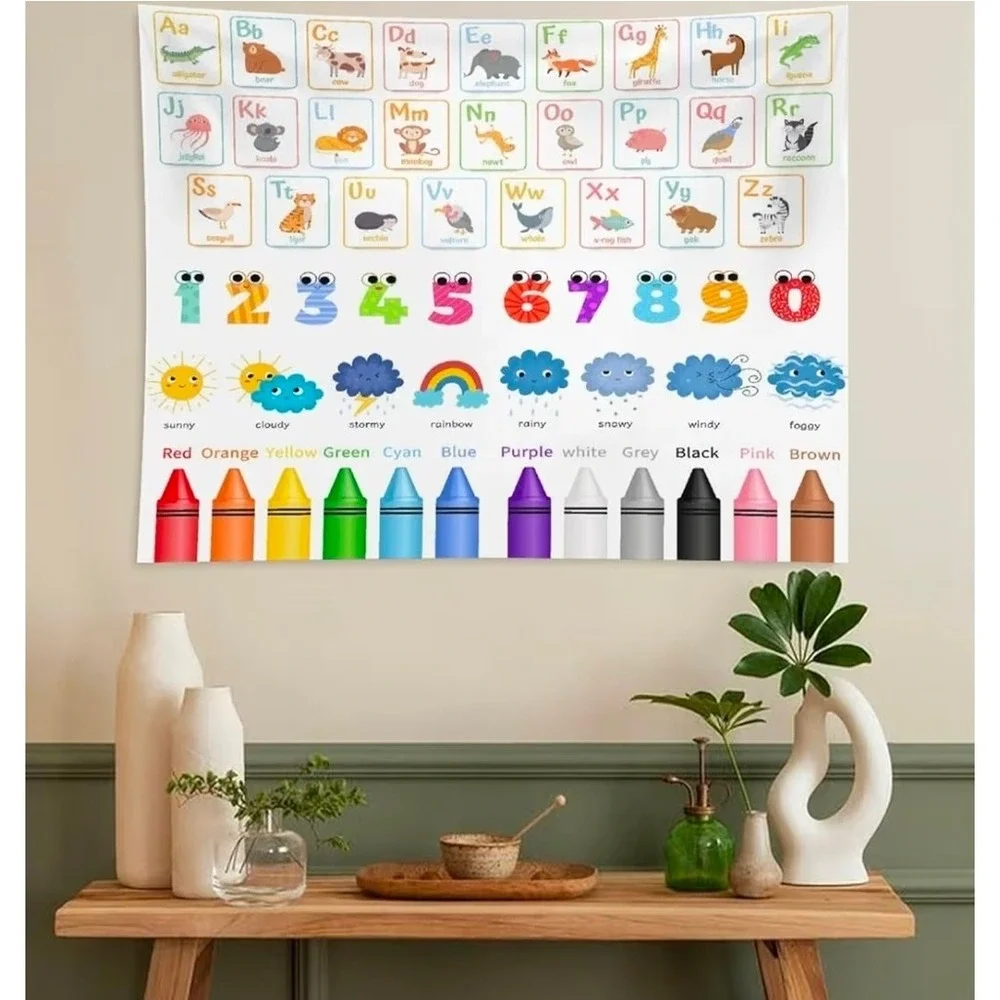 ZhiRain Kids Alphabet Tapestry Wall Hanging Educational Animals Numbers 40x60